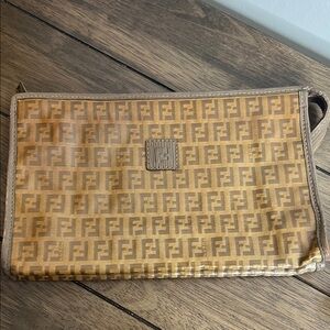 Fendi Gold and Brown Monogram Pouch